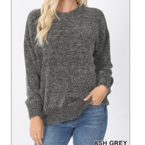 Soft Charcoal Grey Chenille Sweater - Picture 3 of 9